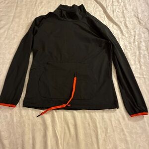 Saucony Athletic Black Long Sleeve Fleece Top with Orange Accents